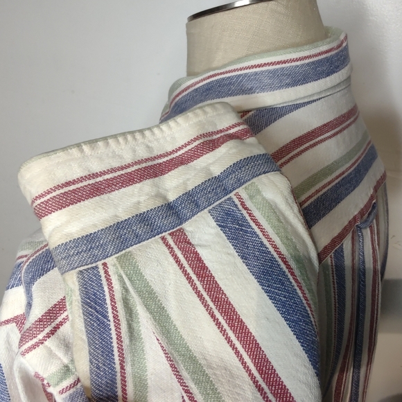 Vintage 90s NAUTICA Button Down Shirt Red White Blue Denim Stripe XL 100% Cotton - Picture 7 of 8